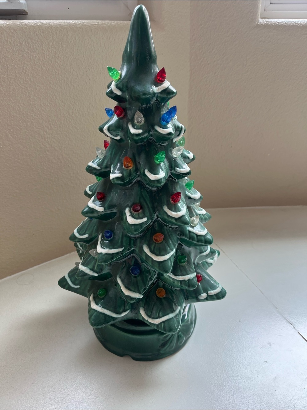 Vintage Ceramic Green Holiday Light-Up Christmas Tree with Lights